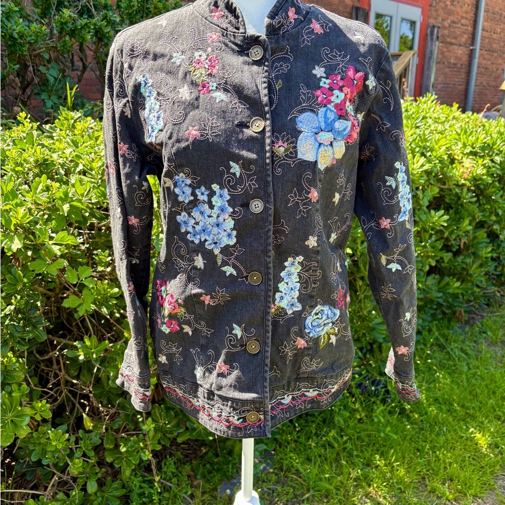 Denim&Co Black Floral Embroidered Jacket